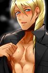  1boy blonde_hair blue_eyes blush character_request garyuu_kyouya gyakuten_saiban gyakuten_saiban_4 male_focus solo sweat tan undressing 