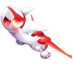  3_fingers blush cute dragon eruku fangs feathers female feral latias legendary_pok&eacute;mon nintendo open_mouth pok&eacute;mon red_feathers simple_background solo tongue video_games white_background white_feathers yellow_eyes 