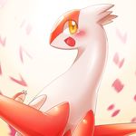  ambiguous_gender blush cute eruku feathers feral latias legendary_pok&eacute;mon looking_at_viewer nintendo open_mouth pok&eacute;mon red_feathers solo tongue video_games white_feathers yellow_eyes 
