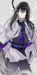  beads black_hair gradient_hair highres juzumaru_tsunetsugu long_hair male_focus multicolored_hair purple_eyes solo touken_ranbu very_long_hair yori_(y_rsy) 