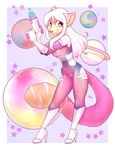  boots border clothed clothing feline female footwear gun hair long_hair looking_at_viewer mammal megan_hilbert pink_eyes planet ranged_weapon science_fiction simple_background solo star weapon white_border white_hair zyira 