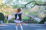  cosplay kero kinomoto_sakura kinomoto_sakura_(cosplay) kneesocks lana_rain park photo school_uniform serafuku 