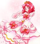 absurdres akagi_towa bad_id bad_pixiv_id bow brooch cowboy_shot dress frills go!_princess_precure highres jewelry looking_at_viewer precure red_bow red_eyes red_hair sharumon short_hair smile solo tiara 