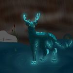  animated antlers feral glowing glowing_eyes horn jirvey lake low_res male revolver64 shalebuck solo water yellow_eyes 