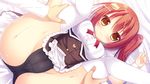  alice-san_kore_nandesuka? blush game_cg nopan orange_eyes red_hair stockings sumisaki_yuzuna tie underwear 