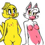  anthro beak breasts edit five_nights_at_freddy&#039;s five_nights_at_freddy&#039;s_2 funtime_foxy_(fnaf) inkyfrog invalid_tag mangle_(fnaf) nipples pussy toy_chica_(fnaf) tuft video_games 