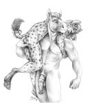  anal anal_fingering anal_penetration animal_genitalia animal_penis anthro balls carrying equine equine_penis fingering fireman&#039;s_carry grin half-erect horse hyena lifting male male/male mammal muscular muscular_male neverwolf nude penetration penis shoulder_carry smile 
