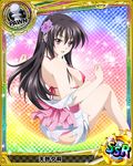  artist_request black_hair card_(medium) character_name chess_piece flower hair_flower hair_ornament high_school_dxd japanese_clothes kimono long_hair official_art pawn purple_eyes raynare solo swimsuit torn_clothes trading_card 
