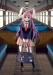  animal_ears bag banned_artist blush bunny_ears crescent crescent_moon_pin ground_vehicle inaba_tewi looking_at_viewer md5_mismatch necktie pleated_skirt reisen_udongein_inaba skirt smile solo touhou train_interior yagokoro yuuka_nonoko 