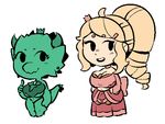  beady_eyes big_breasts blonde_hair breasts chibi cleavage clothed clothing crown dress duo eyelashes female gats hair horn huge_breasts human human_princess kobold kobold_princess mammal princess royalty smile towergirls 