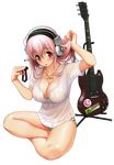  :o breasts large_breasts lingerie nitroplus official_art open_mouth pink_hair super_sonico tsuji_santa underwear 