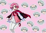  1girl cape cesario eyecatch hirata_katsuzou kiddy_grade long_sleeves pantyhose pink_hair viola_(kiddy_grade) wallpaper white_legwear 