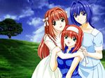  aqua_eyes artist_request blue_eyes blue_hair brown_hair day dress green_eyes hayase_mitsuki hug kimi_ga_nozomu_eien long_hair multiple_girls orange_hair red_hair short_hair sundress suzumiya_akane suzumiya_haruka wallpaper 