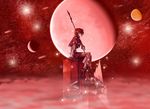  artist_request crescent_moon dragoon dragoon_(final_fantasy) final_fantasy full_moon gibbous_moon highres moon multiple_moons planet red_hair red_moon sitting sky solo space wallpaper weapon 