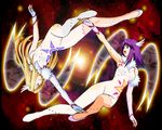  artist_request kaleido_star layla_hamilton legs leotard multiple_girls naegino_sora rotational_symmetry wallpaper 