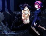  artist_request barefoot black_hair bob_cut dog elfen_lied feet hairband holding kneeling long_sleeves looking_back mayu_(elfen_lied) multiple_girls nana_(elfen_lied) pink_eyes pink_hair puppy red_eyes shadow short_hair sweater tentacles vectors wallpaper wanta 