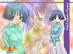  arm_grab arms_behind_back blue_eyes blue_hair bob_cut breasts crossed_arms frown kakitsubata_ayame long_sleeves mutsumi_masato only_you only_you_recross short_hair skirt small_breasts smile standing sweat turtleneck wallpaper 