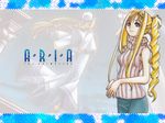  alicia_florence amano_kozue aria blonde_hair copyright_name cowboy_shot hair_ornament hairclip hands_together long_hair looking_at_viewer ponytail shirt sleeveless sleeveless_shirt smile solo standing sweater_vest turtleneck v_arms wallpaper 