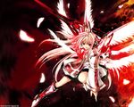  angel copyright_request feathers long_hair long_sleeves mecha_musume multiple_wings red robot_ears seraph solo sword tateha_(marvelous_grace) wallpaper weapon wings 