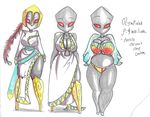  alien anonymousinvader24 big_breasts breasts clothed clothing collaboration fan_character female fully_clothed golem humanoid invader_zim majorblades olympiana partially_clothed red_eyes skimpy solo standing traditional_media_(artwork) watercolor_(artwork) 