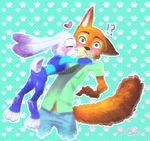  2016 absurd_res anthro blush canine clothing disney duo female fox fur hi_res judy_hopps lagomorph long_ears male mammal nick_wilde orange_fur rabbit simple_background zootopia はいねび 