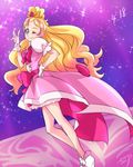  bare_legs blonde_hair bow chocokin cure_flora dated dutch_angle eyebrows full_body gloves go!_princess_precure green_eyes hand_on_hip haruno_haruka legs long_hair long_legs looking_at_viewer magical_girl multicolored_hair one_eye_closed pink_bow pink_hair pink_skirt precure purple_background shoes signature skirt smile solo sparkle standing streaked_hair thick_eyebrows two-tone_hair white_footwear white_gloves 