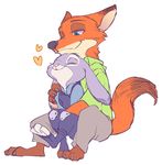  &lt;3 2016 anthro barefoot canine claws clothing dipstick_tail disney duo eyes_closed female fox fur green_eyes grey_fur hug judy_hopps lagomorph long_ears male mammal multicolored_tail nick_wilde orange_fur police_uniform predator/prey rabbit sitting smile toe_claws u-min uniform zootopia 