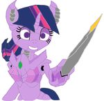  blade friendship_is_magic horn looking_at_viewer machine my_little_pony purple_eyes robot simple_background solo twilight_sparkle_(mlp) 