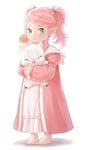  amy30535 bad_id bad_pixiv_id barefoot dress final_fantasy final_fantasy_xiv full_body green_eyes highres hug lalafell long_hair long_sleeves moogle nanamo_ul_namo pink_hair pointy_ears shadow simple_background solo stuffed_animal stuffed_toy twintails white_background 
