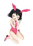  animal_ears black_hair bow bowtie bunny_ears bunnysuit closed_eyes detached_collar girls_und_panzer nekota_susumu short_hair sitting solo transparent_background utsugi_yuuki wariza wrist_cuffs 