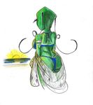 alien anonymousinvader24 antennae aqua beach big_breasts bikini breasts butt clothed clothing fan_character female humanoid invader_zim irken partially_clothed rear_view seaside side_boob solo standing swimsuit traditional_media_(artwork) undressing watercolor_(artwork) 