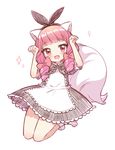  animal_ears apron bad_id bad_pixiv_id blade_&amp;_soul bow dress fang fox_ears jumping long_hair long_tail lyn_(blade_&amp;_soul) maid moorina open_mouth paw_pose pink_eyes pink_hair ribbon smile solo tail twintails 