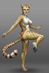  anthro breasts butt cheetah cheetah_(character) claws dc_comics feline female full_body fur mammal muscular muscular_female nude orange_eyes pawpads realistic simple_background unknown_artist 