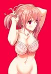  :o adjusting_hair akino_sora armpits bare_arms bare_shoulders blush bottomless bra breasts buckle cleavage collarbone cowboy_shot eyebrows eyebrows_visible_through_hair floral_print groin headset large_breasts looking_at_viewer navel one_side_up out-of-frame_censoring parted_lips pink_bra pink_eyes pink_hair solo stomach tying_hair underwear yahari_ore_no_seishun_lovecome_wa_machigatteiru. yuigahama_yui 