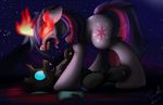 2013 angry blood changeling drone duo equine female feral fire friendship_is_magic fur glowing glowing_eyes hair horn inkybeaker mammal multicolored_hair my_little_pony open_mouth outside purple_fur sky star tongue twilight_sparkle_(mlp) unicorn 