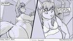  2016 anthro areola belly big_belly big_breasts big_butt bottomless breasts butt canine closet clothed clothing comic dialogue english_text faf fur hair hetty inside long_hair mammal monochrome obese overweight solo speech_bubble text translucent transparent_clothing wolf 