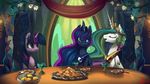  2016 absurd_res alumx blue_eyes blue_fur blue_hair cake candle crown crystal equine eyes_closed feathered_wings feathers female feral fire flower food friendship_is_magic fur glass group hair hi_res horn inside jewelry lemon mammal multicolored_hair my_little_pony necklace plant plate princess_celestia_(mlp) princess_luna_(mlp) purple_eyes purple_fur smile table tapestry twilight_sparkle_(mlp) white_feathers white_fur window winged_unicorn wings 