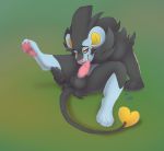  &lt;3_tail 2018 4_toes absurd_res animal_genitalia animal_penis balls black_balls black_fur blue_fur butt cheek_tuft erection eyebrows feline feral flexible fur green_background hi_res looking_at_penis luxray male mammal markings nintendo nude pawpads paws penis pink_nose pink_pawpads pink_penis pink_sclera pok&eacute;mon pok&eacute;mon_(species) precum quadruped shembreopheline signature simple_background socks_(marking) solo toes tuft video_games yellow_eyes 