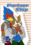  avian beak bird canine clothed clothing coat comic cover duo english_text falco_lombardi fox fox_mccloud hug invalid_color looking_at_viewer male male/male mammal nintendo quartet_(artist) scarf smile star_fox teeth text video_games 