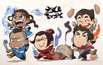  2girls 4boys avatar:_the_last_airbender azula black_hair blue_eyes blue_fire bolin brother_and_sister brothers burnt dark_skin fire hair_bun katara mako_(avatar) multiple_boys multiple_girls piggyback running scarf siblings sokka sword t_k_g the_legend_of_korra water wet yellow_eyes zuko 