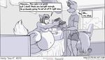  2016 anthro areola bed big_breasts breasts cake canine censored claws clothed clothing comic dialogue duo english_text faf female food fox fur hair hetty hi_res inside jimmy long_hair lying male mammal navel nude obese on_bed on_side open_mouth overweight shirt shorts smile speech_bubble text wolf 