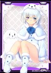  animal_hat bad_id bad_pixiv_id blue_eyes boots border coat daibouken!_yukeyuke_osawari_island hat komimiyako looking_at_viewer official_art panties pantyshot pantyshot_(sitting) seal sitting solo underwear watermark white_hair winter_clothes winter_coat 