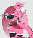  anthro avante92 big_butt blush butt clothing dragon female horn maid_uniform rose_(natsunomeryu) scalie solo thick_thighs translucent transparent_clothing uniform wings 