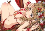  :d bad_id bad_twitter_id bikini blush breasts brown_eyes brown_hair bug butterfly cleavage flower front-tie_top hair_flower hair_ornament idolmaster idolmaster_million_live! insect large_breasts long_hair looking_at_viewer lying miyao_miya narumi_arata on_back open_mouth side-tie_bikini skirt smile solo swimsuit 