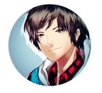  badge brown_eyes brown_hair junpei_(kyokugen_dasshutsu) kyokugen_dasshutsu kyokugen_dasshutsu:_9_jikan_9_nin_9_no_tobira male_focus ryan_(stepde14) smile solo 