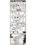  4koma :3 bkub boat comic disney eighth_note falling greyscale hat highres monochrome musical_note open_mouth parody poptepipic popuko rainbow school_uniform serafuku ship's_wheel sidelocks simple_background solo steamboat_willie steering_wheel two_side_up water watercraft waterfall whistling 
