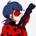  1girl adrien_agreste aoi_(ao1yui) blue_hair bodysuit chat_noir domino_mask eyes_closed hand_kiss heart kiss ladybug_(character) marinette_dupain-cheng mask miraculous_ladybug role_reversal sharp_nails short_twintails simple_background smile twintails white_background 