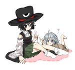  androgynous bad_id bad_twitter_id barefoot big_hat black_hair bow brown_coat coat detached_sleeves enraku_tsubakura flipped_hair grey_eyes hat houlen_yabusame jandare len'en multiple_others red_ribbon red_string ribbon short_hair shorts sidelocks silver_eyes silver_hair smile string top_hat 