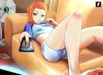  1girl ben_10 despair_wing fan gwendolyn_tennyson ice_scream looking_at_viewer orange_hair remote sexually_suggestive shiny_hair shiny_skin short_hair small_breasts solo 