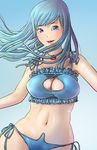  bad_id bad_pixiv_id blue_eyes blue_hair bra breasts cat_lingerie cleavage cleavage_cutout covered_nipples dragon_quest dragon_quest_iii frilled_bra frills highres jewelry kyamii large_breasts long_hair meme_attire navel necklace panties parted_lips priest_(dq3) shiny shiny_skin side-tie_panties solo underwear 